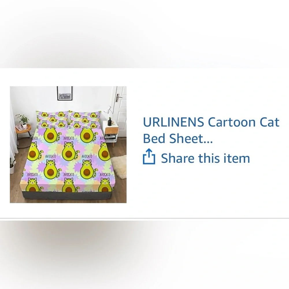 Colorful Avocado Cat Full Size Comforter and Sheet Set